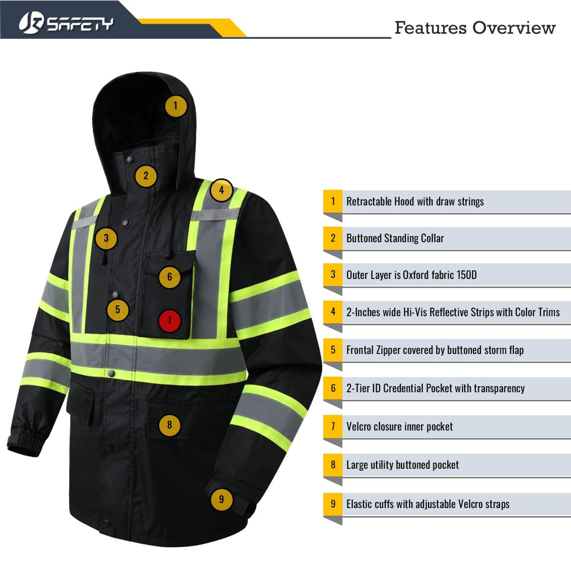 JKSafety Hi-Vis Rain Gear, Waterproof Reflective Rain Jacket and Pants (JKRS117)