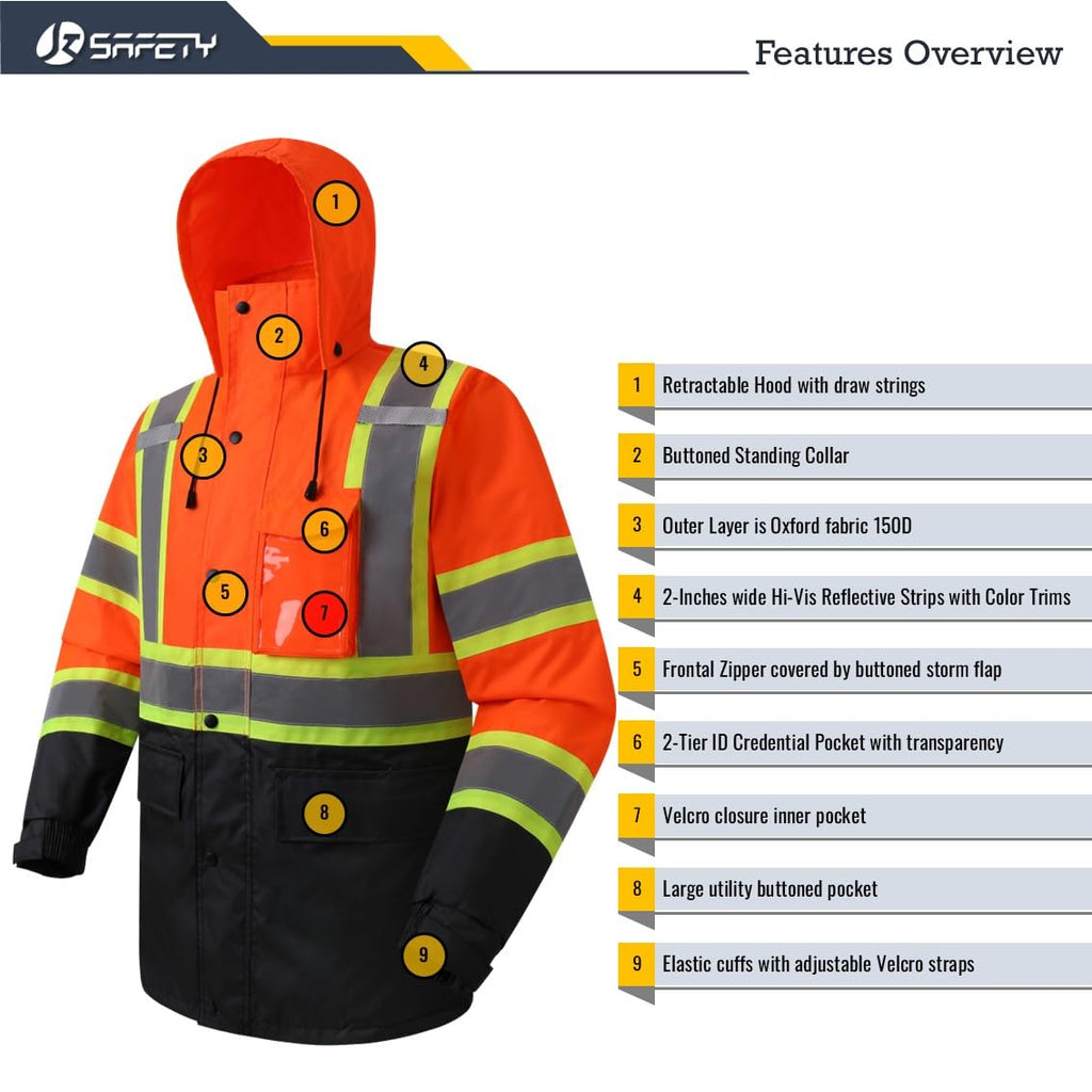 JKSafety Hi-Vis Rain Gear, Waterproof Reflective Rain Jacket and Pants (JKRS117)