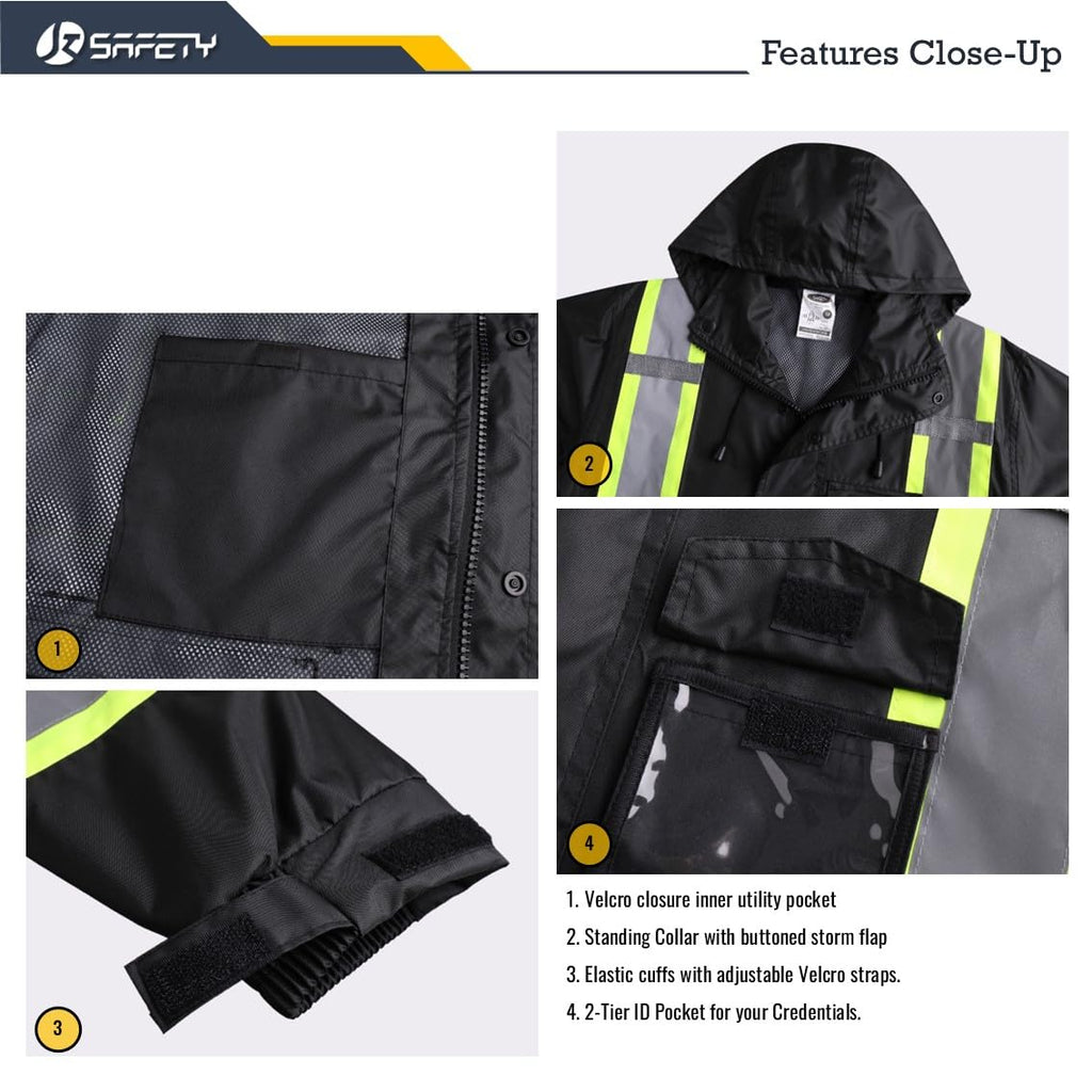 JKSafety Hi-Vis Rain Gear, Waterproof Reflective Rain Jacket and Pants (JKRS117)