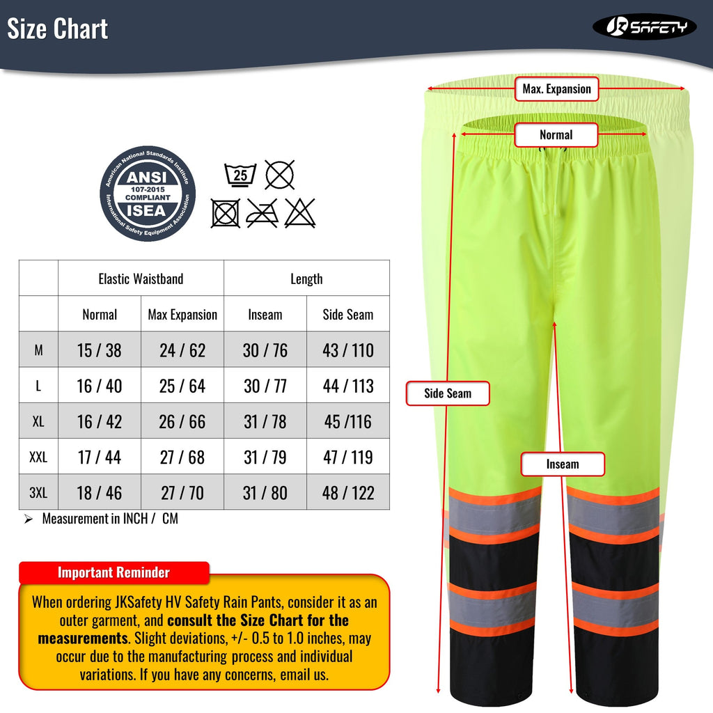 JKSafety Hi-Vis Rain Pants Waterproof 3M Scotchlite Rain Trousers (JK114)