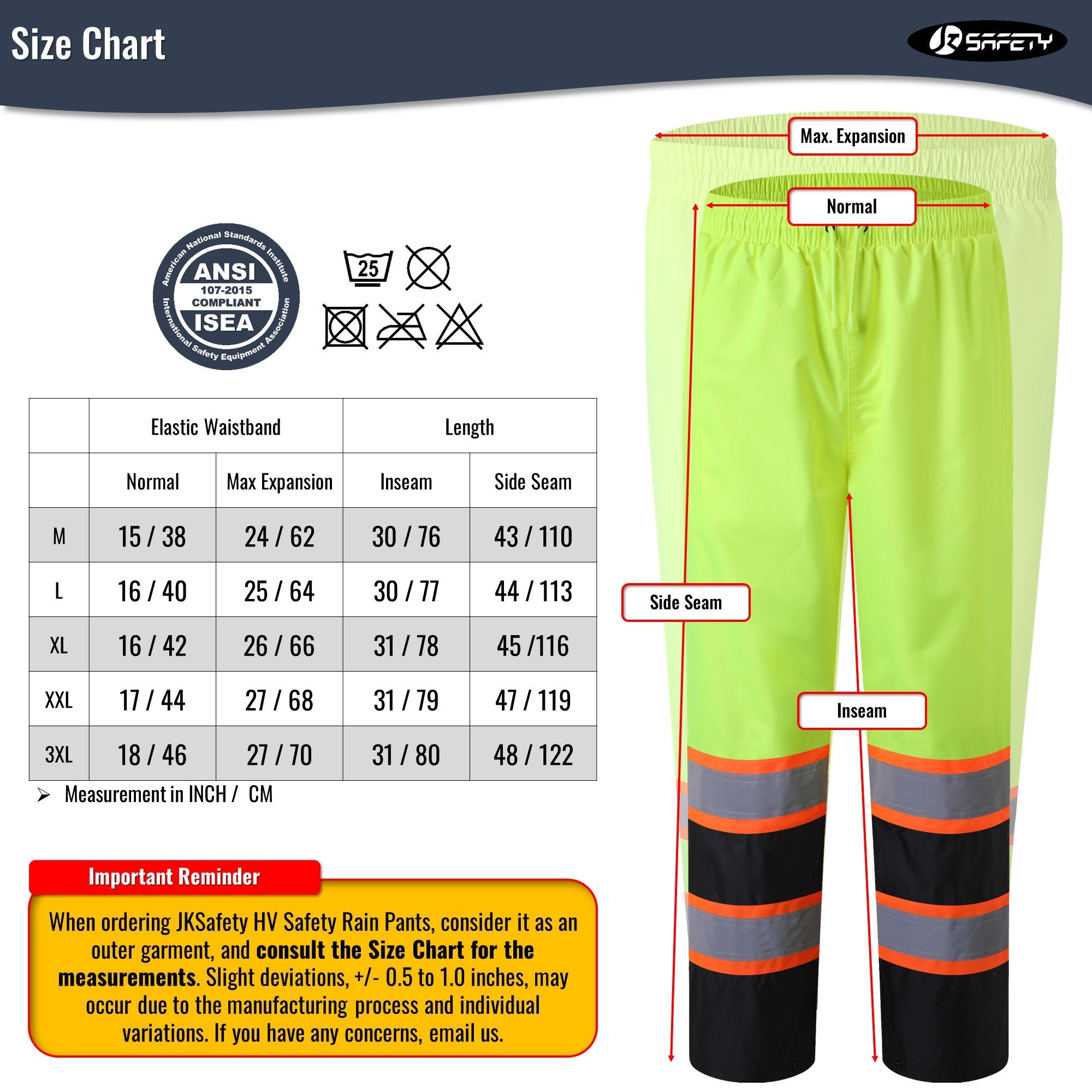 JKSafety Hi-Vis Rain Pants Waterproof 3M Scotchlite Rain Trousers (JK114)