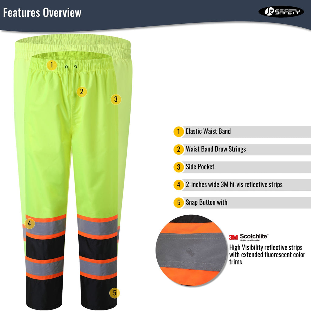 JKSafety Hi-Vis Rain Pants Waterproof 3M Scotchlite Rain Trousers (JK114)