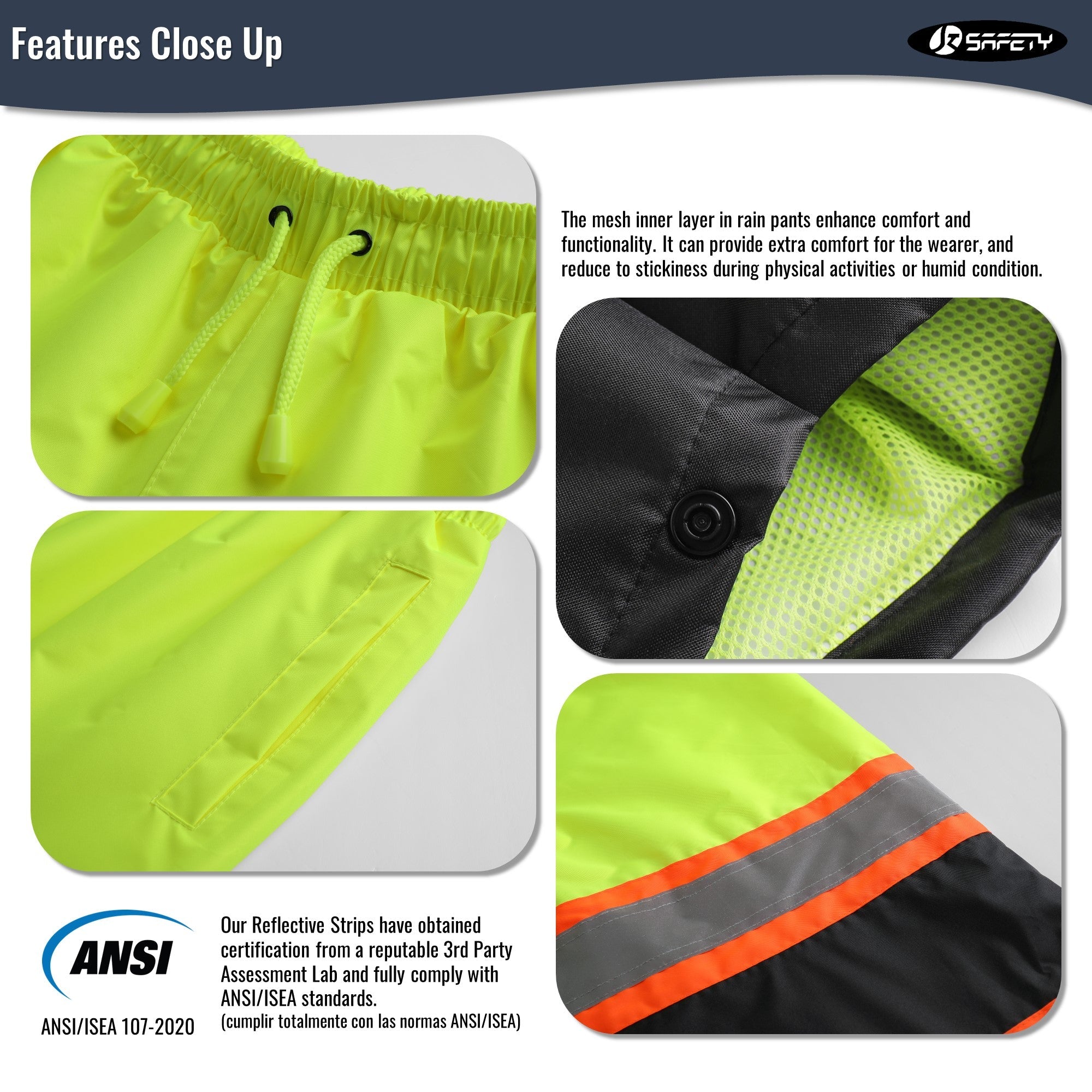 JKSafety Hi-Vis Rain Pants Waterproof 3M Scotchlite Rain Trousers (JK114)