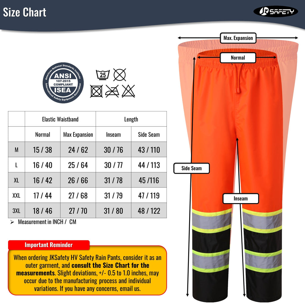 JKSafety Hi-Vis Rain Pants Waterproof 3M Scotchlite Rain Trousers (JK114)
