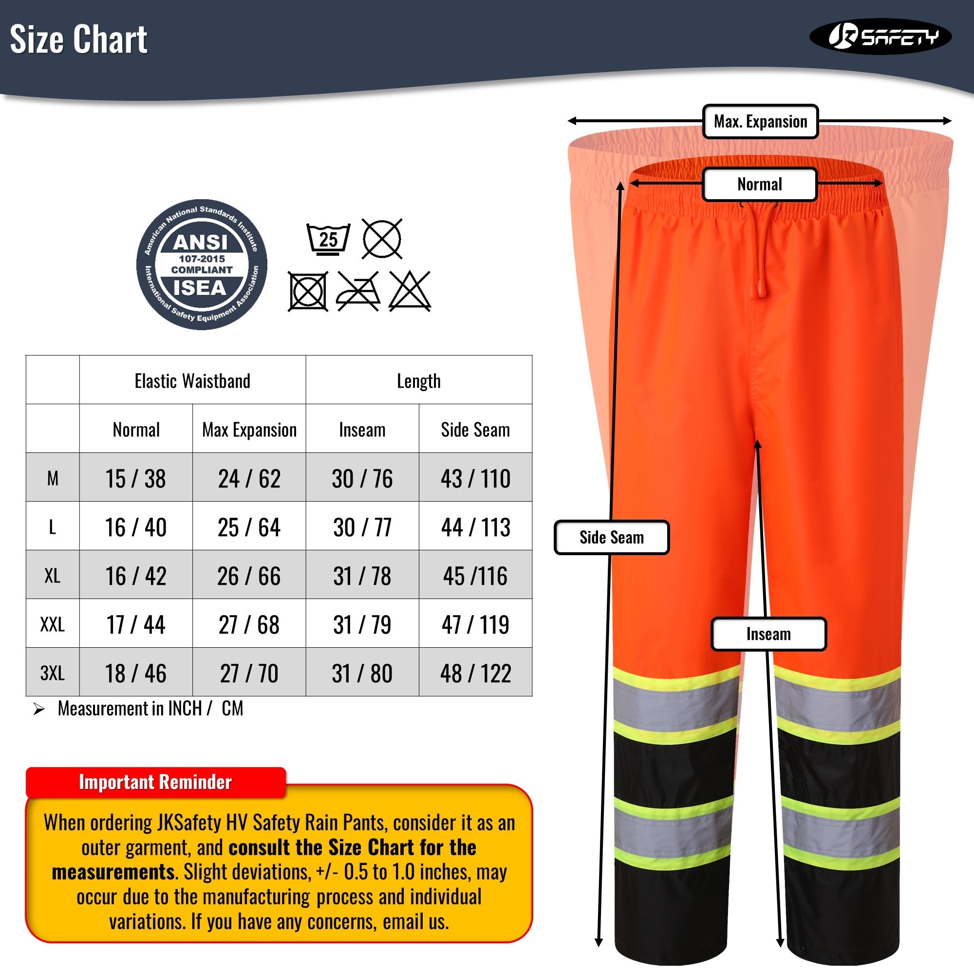 JKSafety Hi-Vis Rain Pants Waterproof 3M Scotchlite Rain Trousers (JK114)