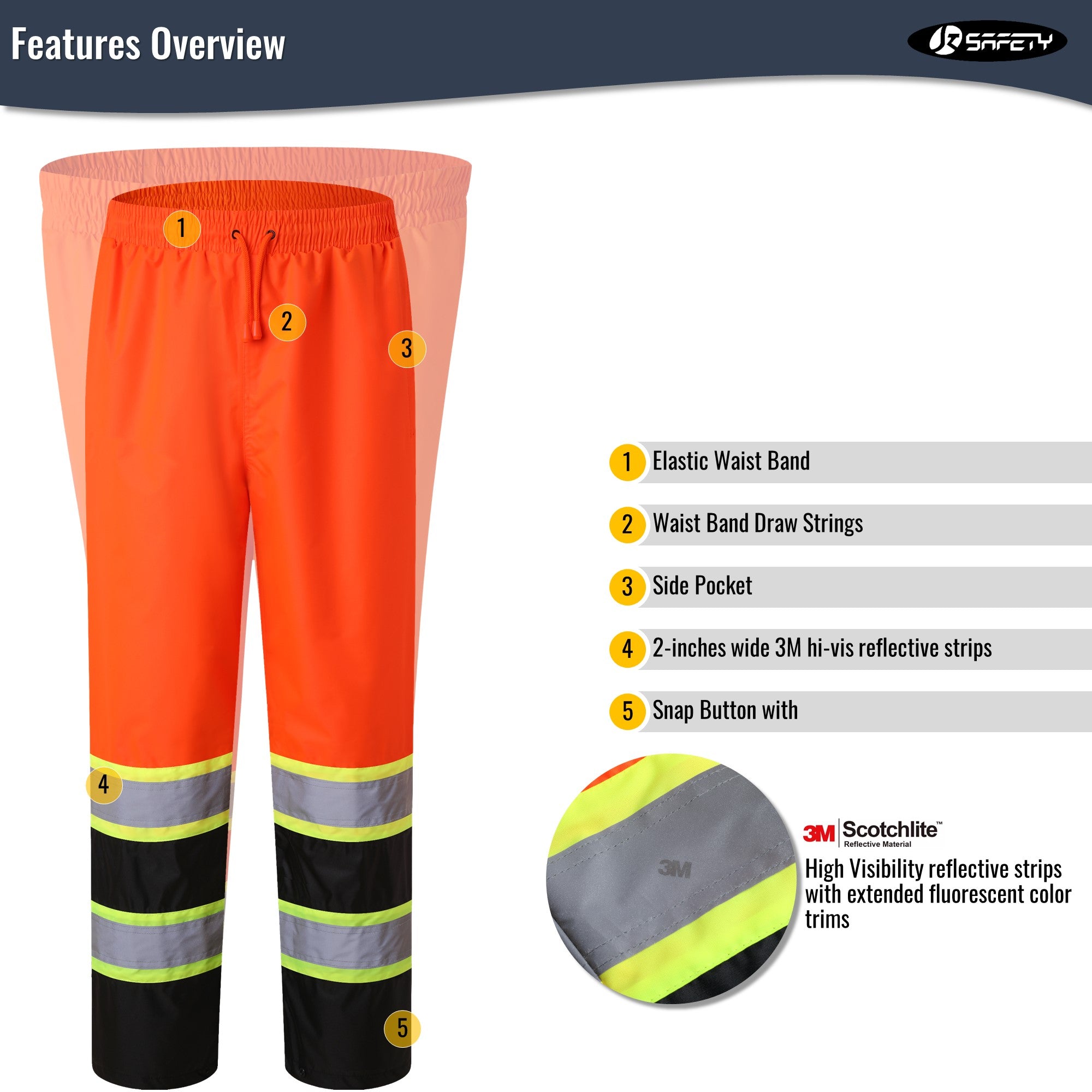 JKSafety Hi-Vis Rain Pants Waterproof 3M Scotchlite Rain Trousers (JK114)