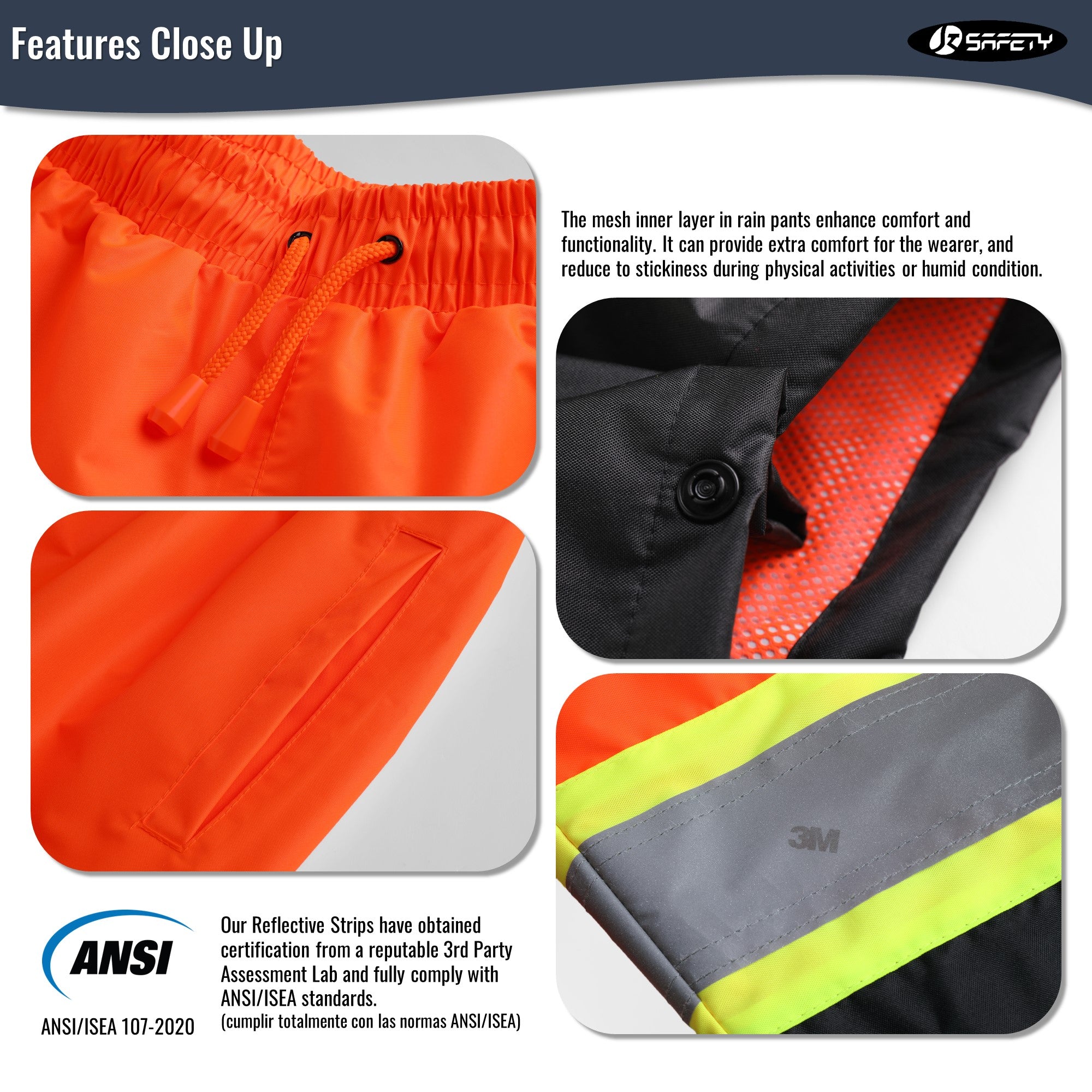 JKSafety Hi-Vis Rain Pants Waterproof 3M Scotchlite Rain Trousers (JK114)