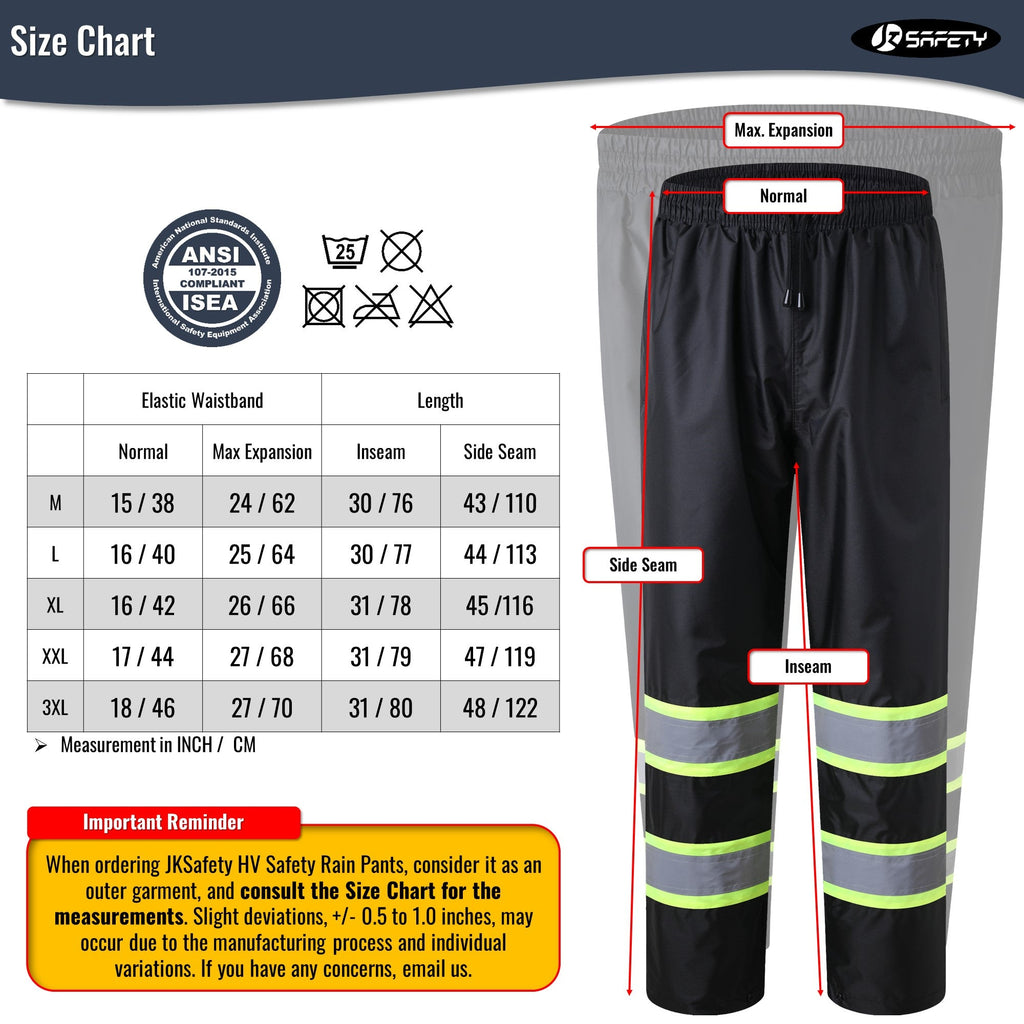 JKSafety Hi-Vis Rain Pants Waterproof 3M Scotchlite Rain Trousers (JK114)