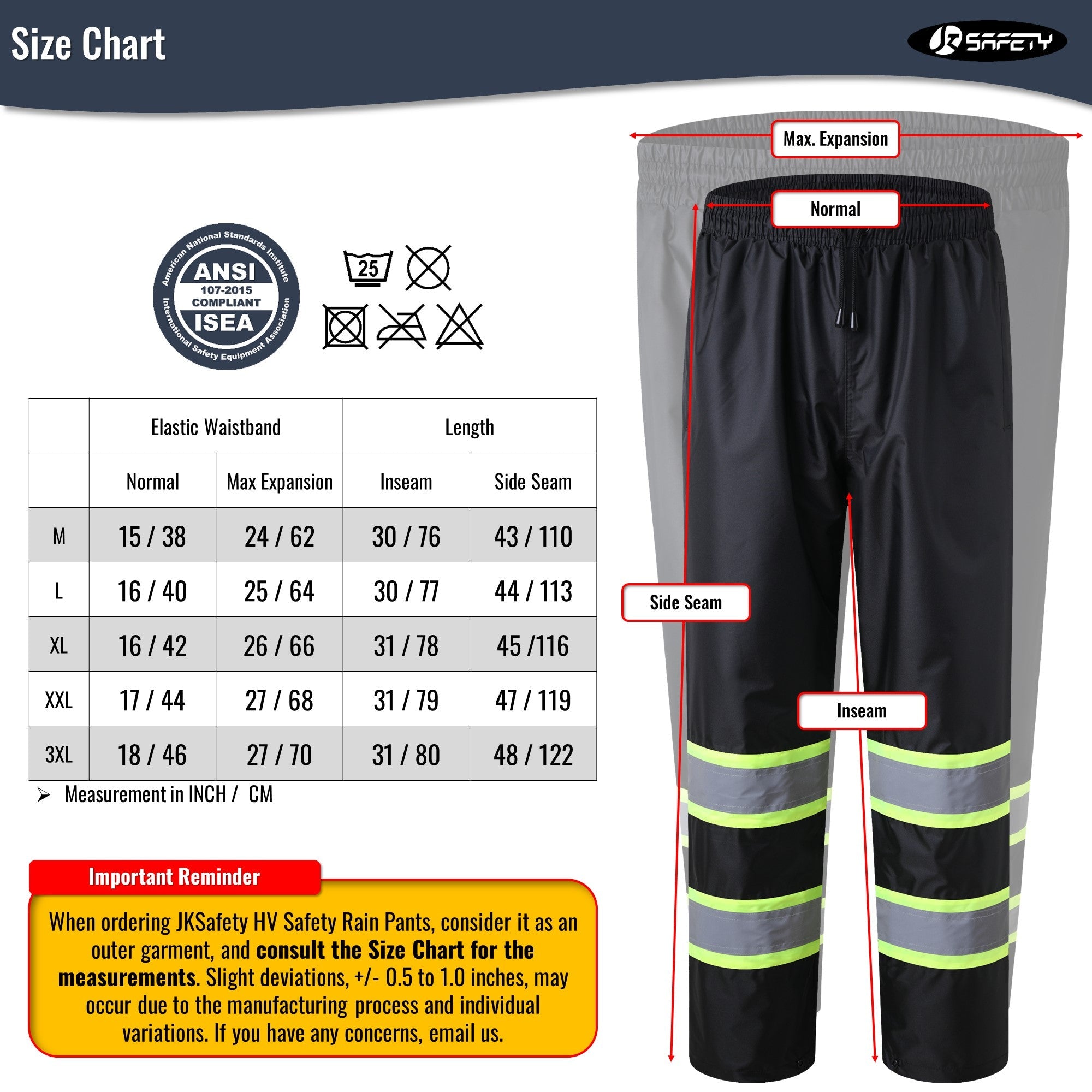 JKSafety Hi-Vis Rain Pants Waterproof 3M Scotchlite Rain Trousers (JK114)
