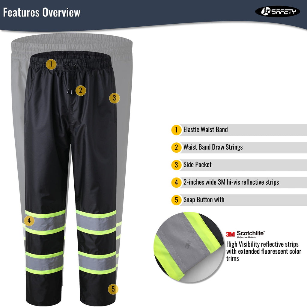 JKSafety Hi-Vis Rain Pants Waterproof 3M Scotchlite Rain Trousers (JK114)