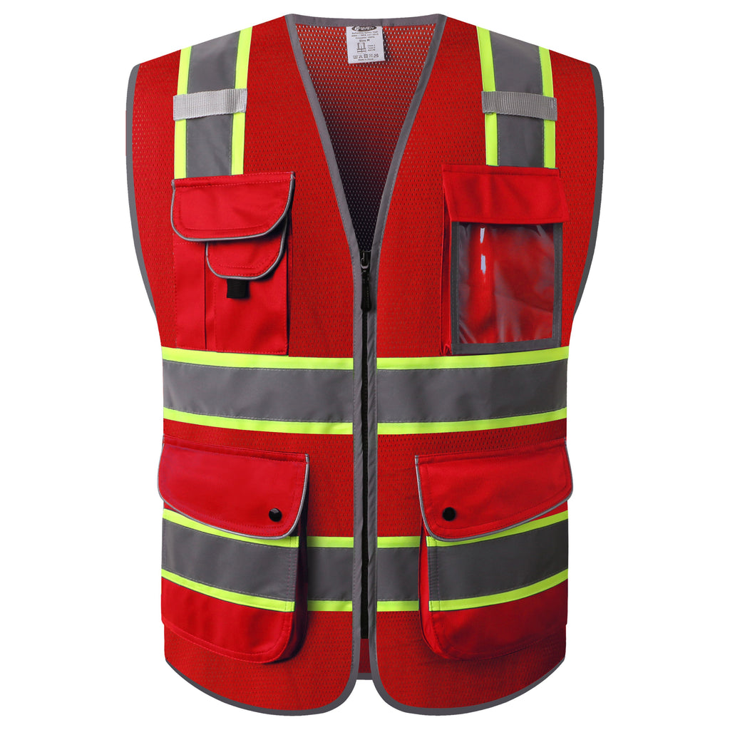 JKSafety 9 Pockets Mesh Two-Tone Hi-Vis Reflective Safety Vest (JK100)