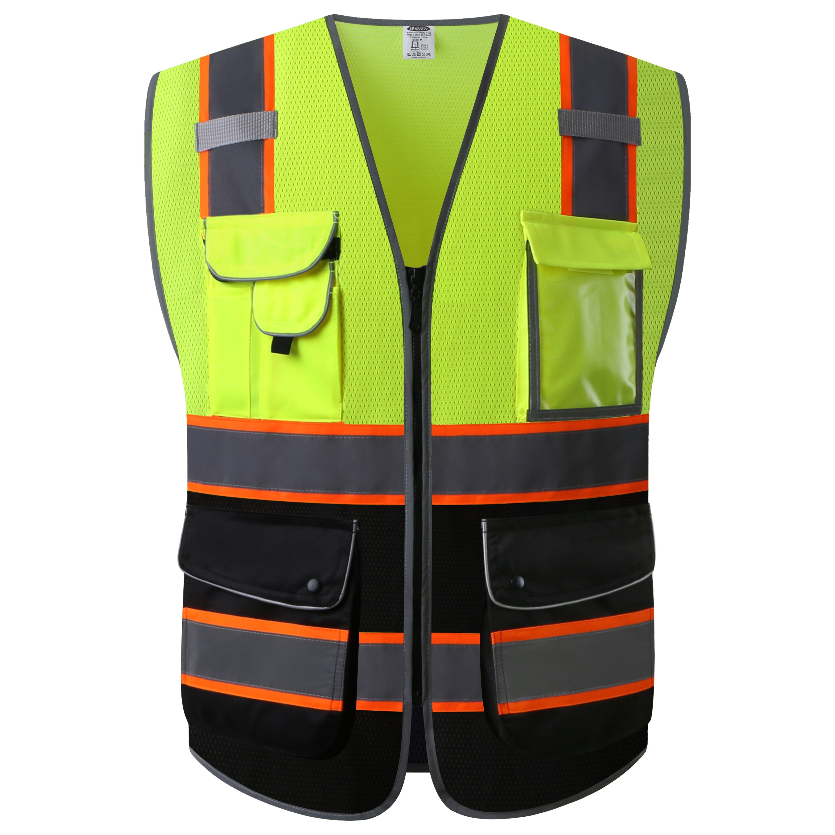 JKSafety 9 Pockets Mesh Two-Tone Hi-Vis Reflective Safety Vest (JK100)