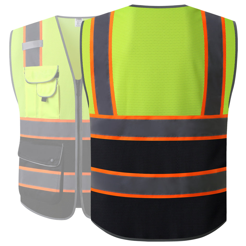 JKSafety 9 Pockets Mesh Two-Tone Hi-Vis Reflective Safety Vest (JK100)