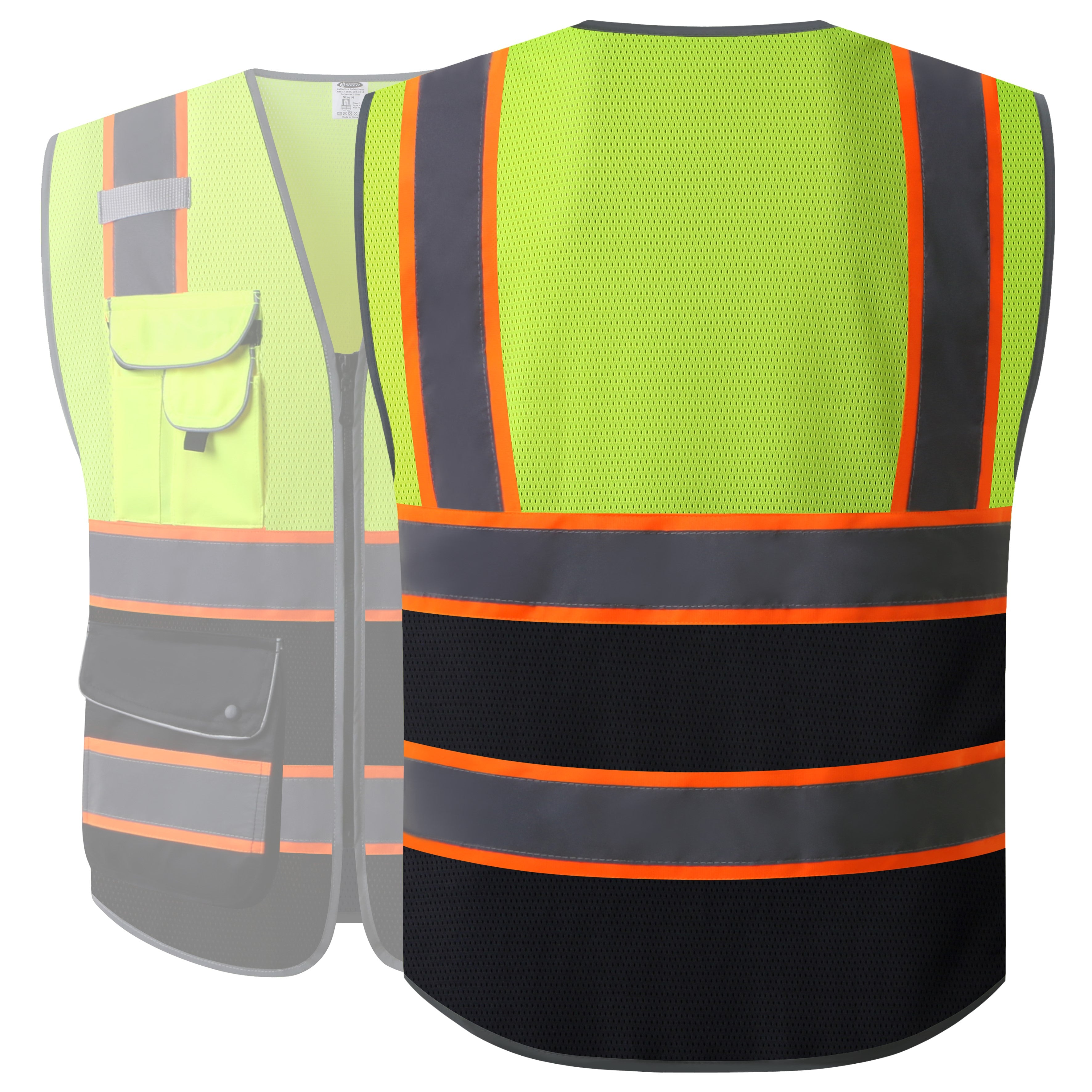 JKSafety 9 Pockets Mesh Two-Tone Hi-Vis Reflective Safety Vest (JK100)