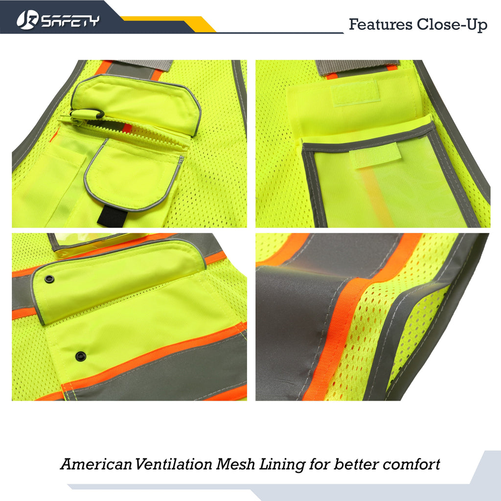 JKSafety 9 Pockets Mesh Two-Tone Hi-Vis Reflective Safety Vest (JK100)