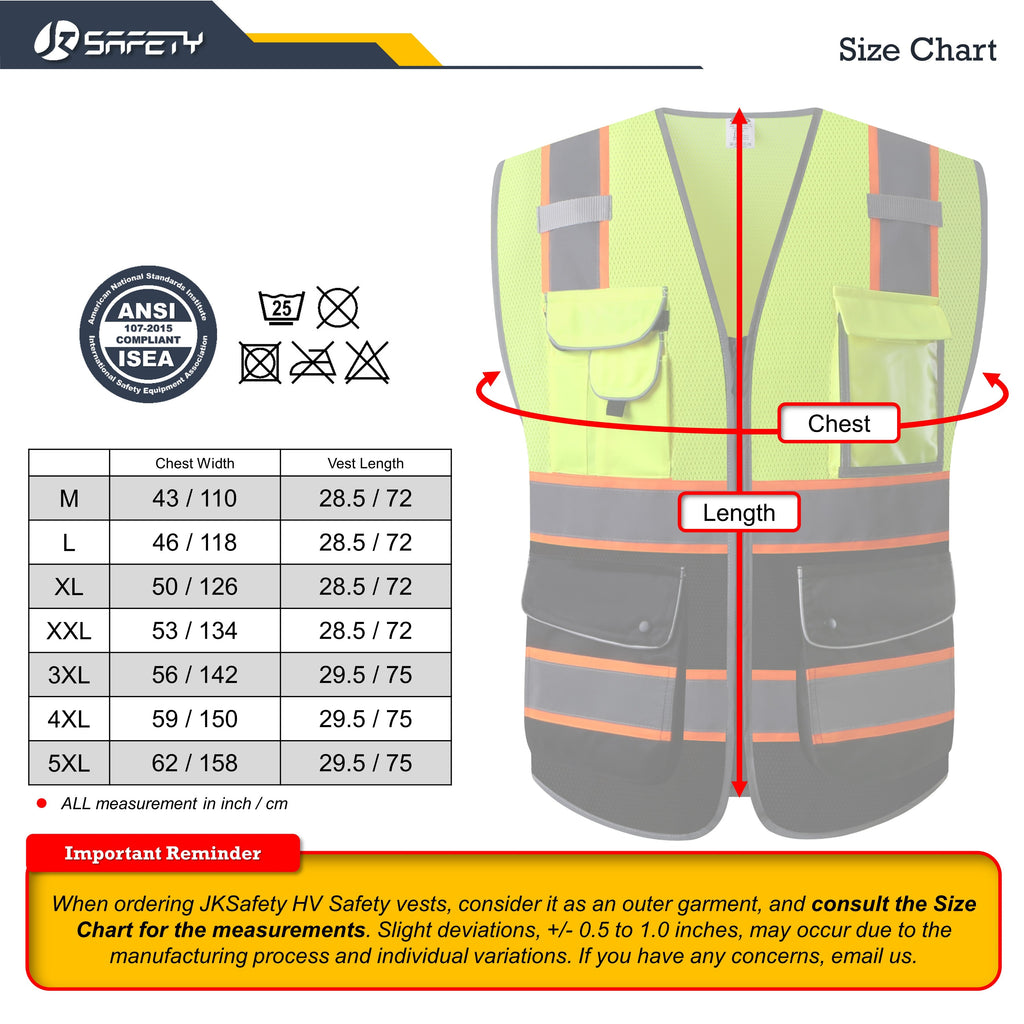 JKSafety 9 Pockets Mesh Two-Tone Hi-Vis Reflective Safety Vest (JK100)