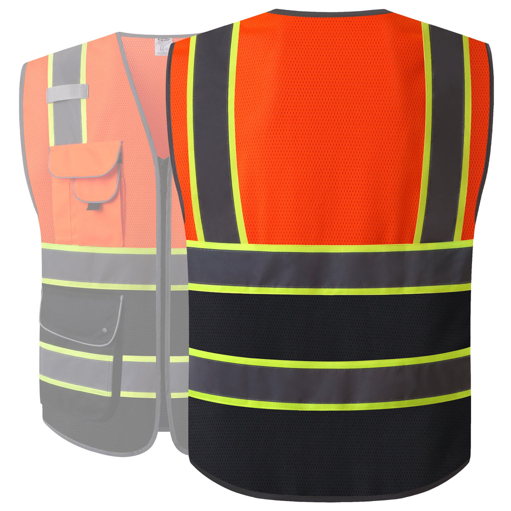 JKSafety 9 Pockets Mesh Two-Tone Hi-Vis Reflective Safety Vest (JK100)