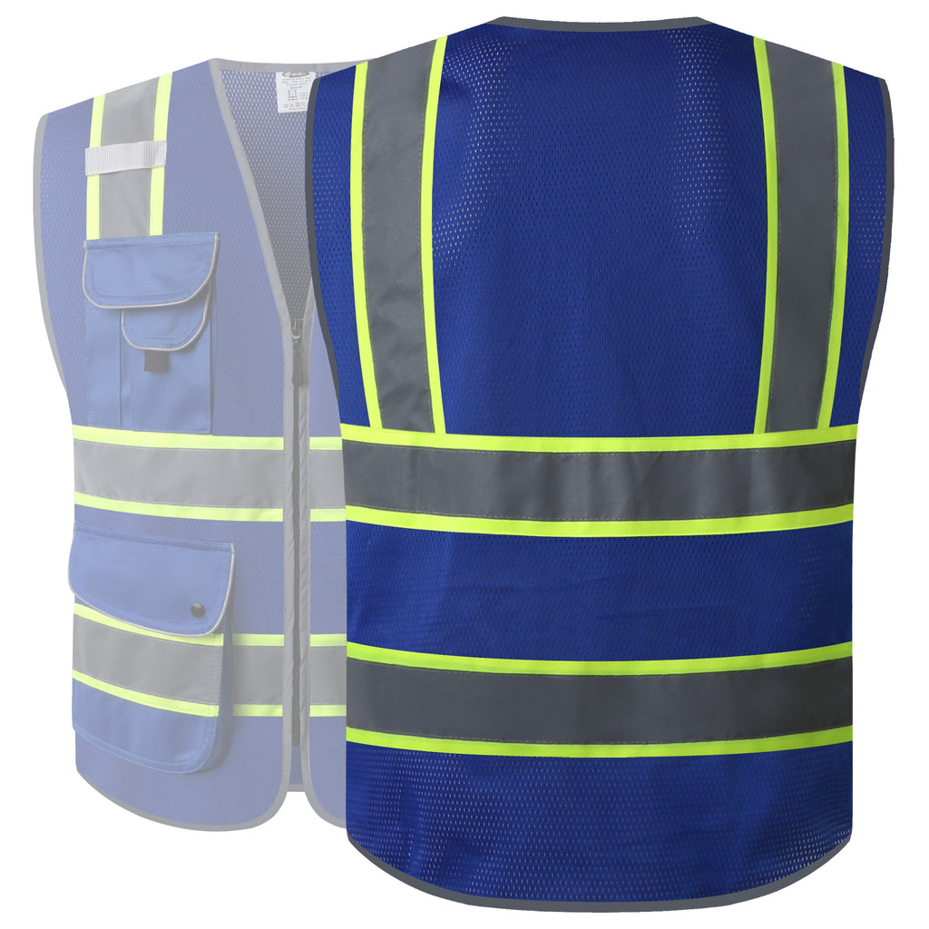 JKSafety 9 Pockets Mesh Two-Tone Hi-Vis Reflective Safety Vest (JK100)