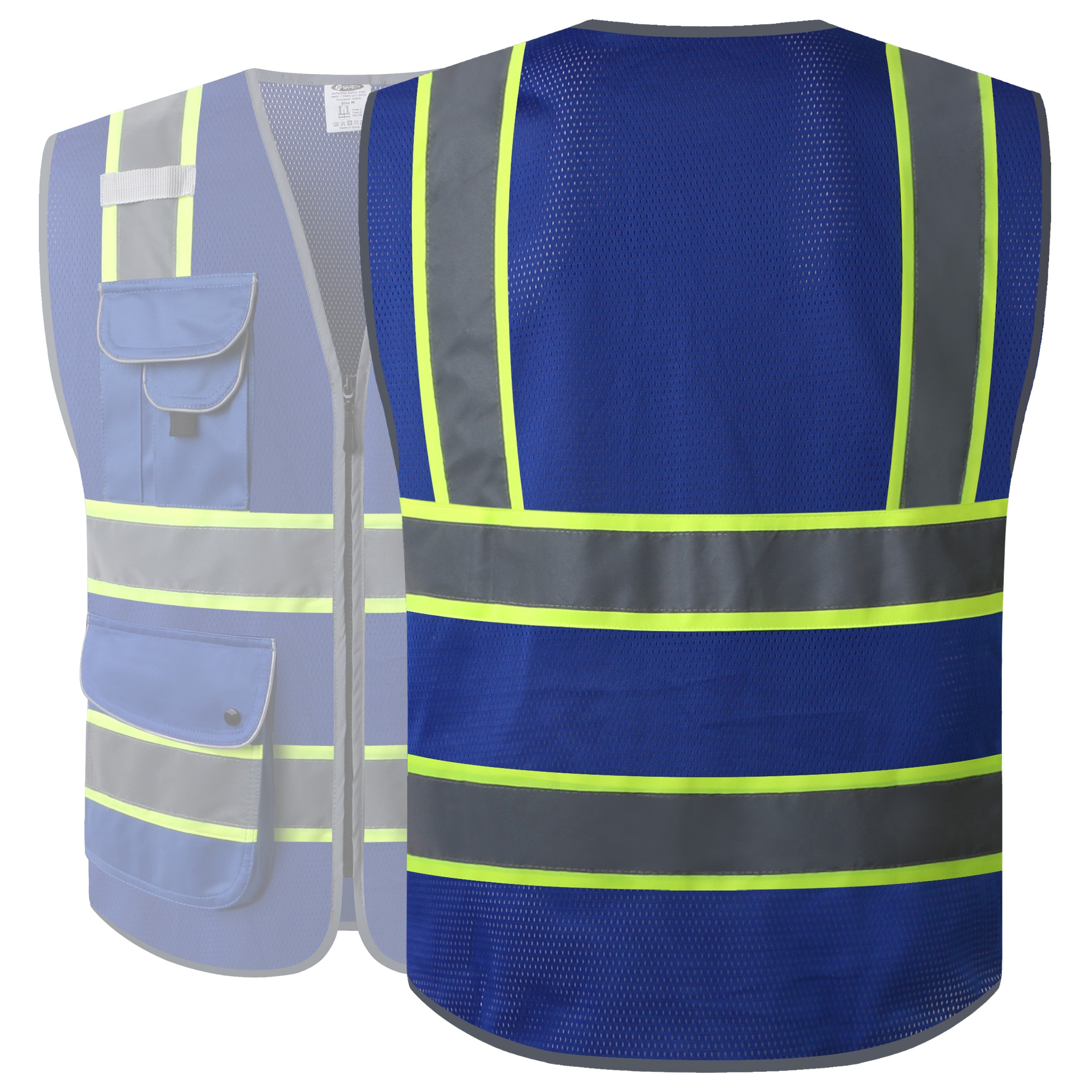 JKSafety 9 Pockets Mesh Two-Tone Hi-Vis Reflective Safety Vest (JK100)