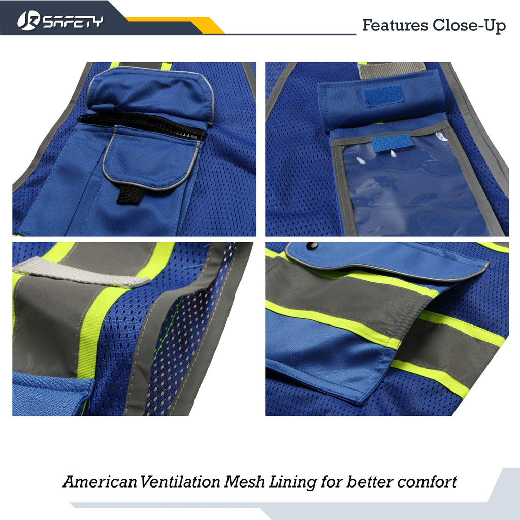 JKSafety 9 Pockets Mesh Two-Tone Hi-Vis Reflective Safety Vest (JK100)