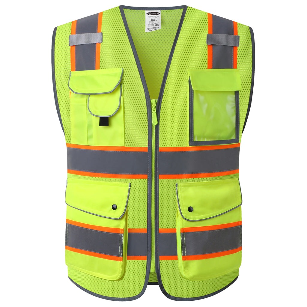 JKSafety 9 Pockets Mesh Two-Tone Hi-Vis Reflective Safety Vest (JK100)