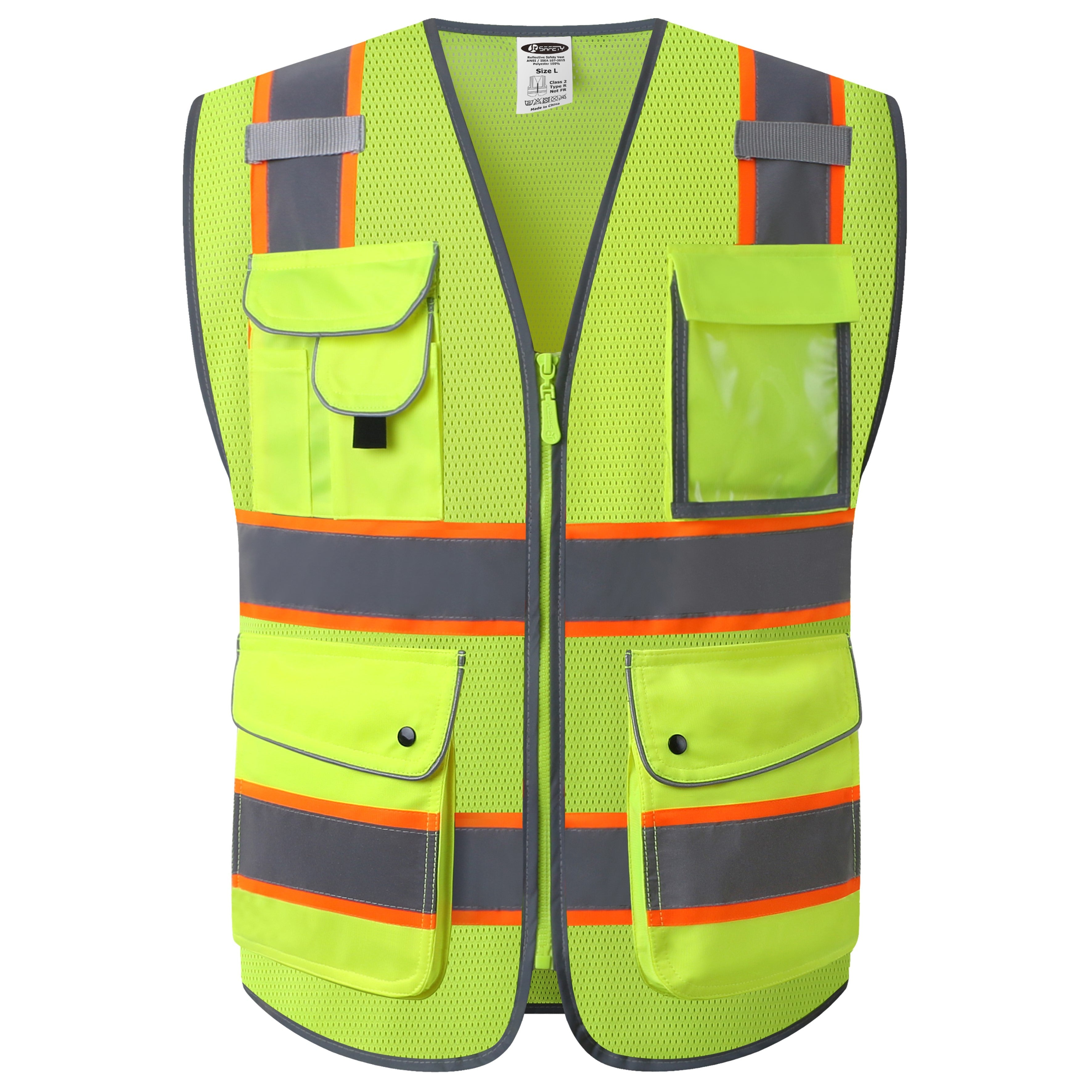 JKSafety 9 Pockets Mesh Two-Tone Hi-Vis Reflective Safety Vest (JK100)