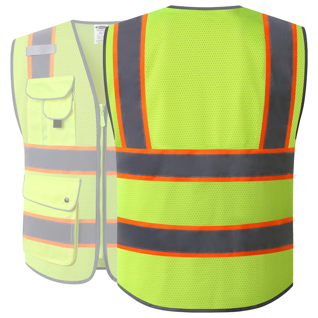 JKSafety 9 Pockets Mesh Two-Tone Hi-Vis Reflective Safety Vest (JK100)