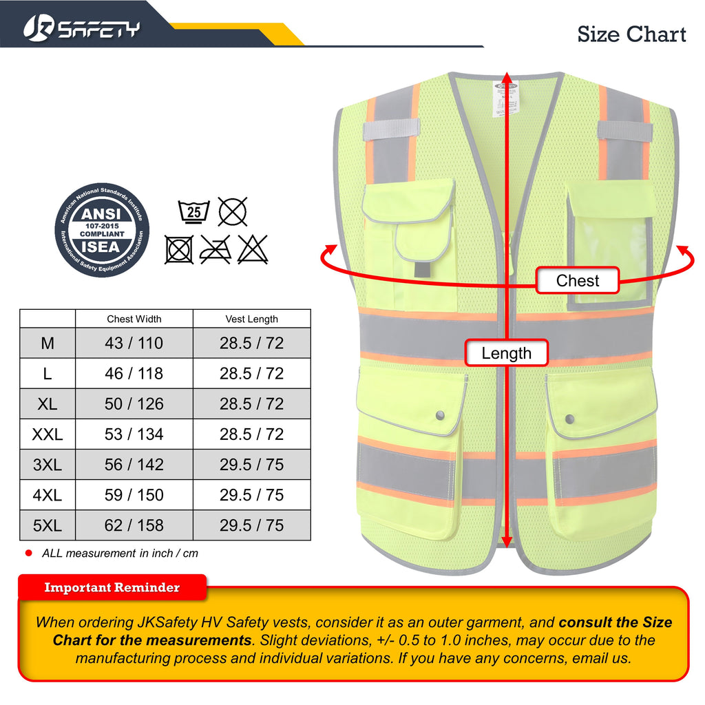 JKSafety 9 Pockets Mesh Two-Tone Hi-Vis Reflective Safety Vest (JK100)