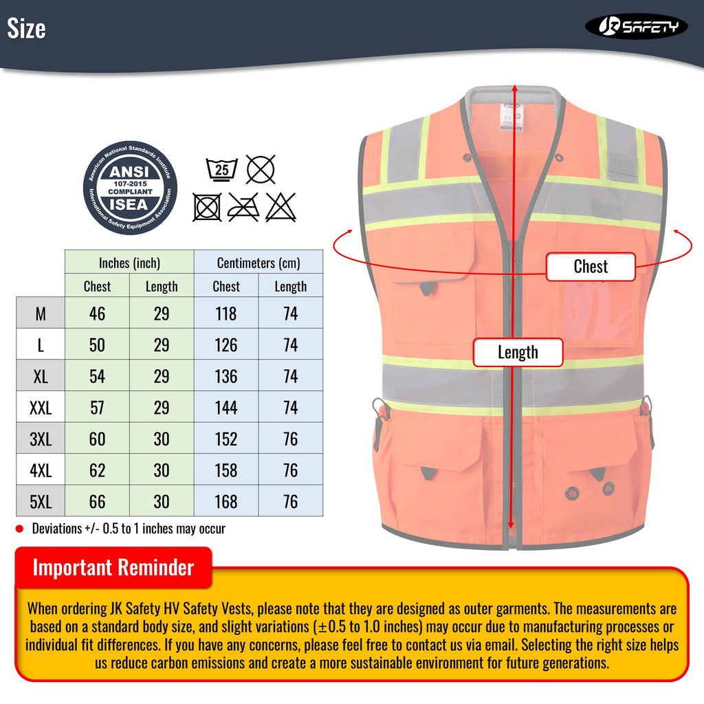 JKSafety Heavy Duty Reflective Surveyor Safety Vest Cushioned Collar (JK188)