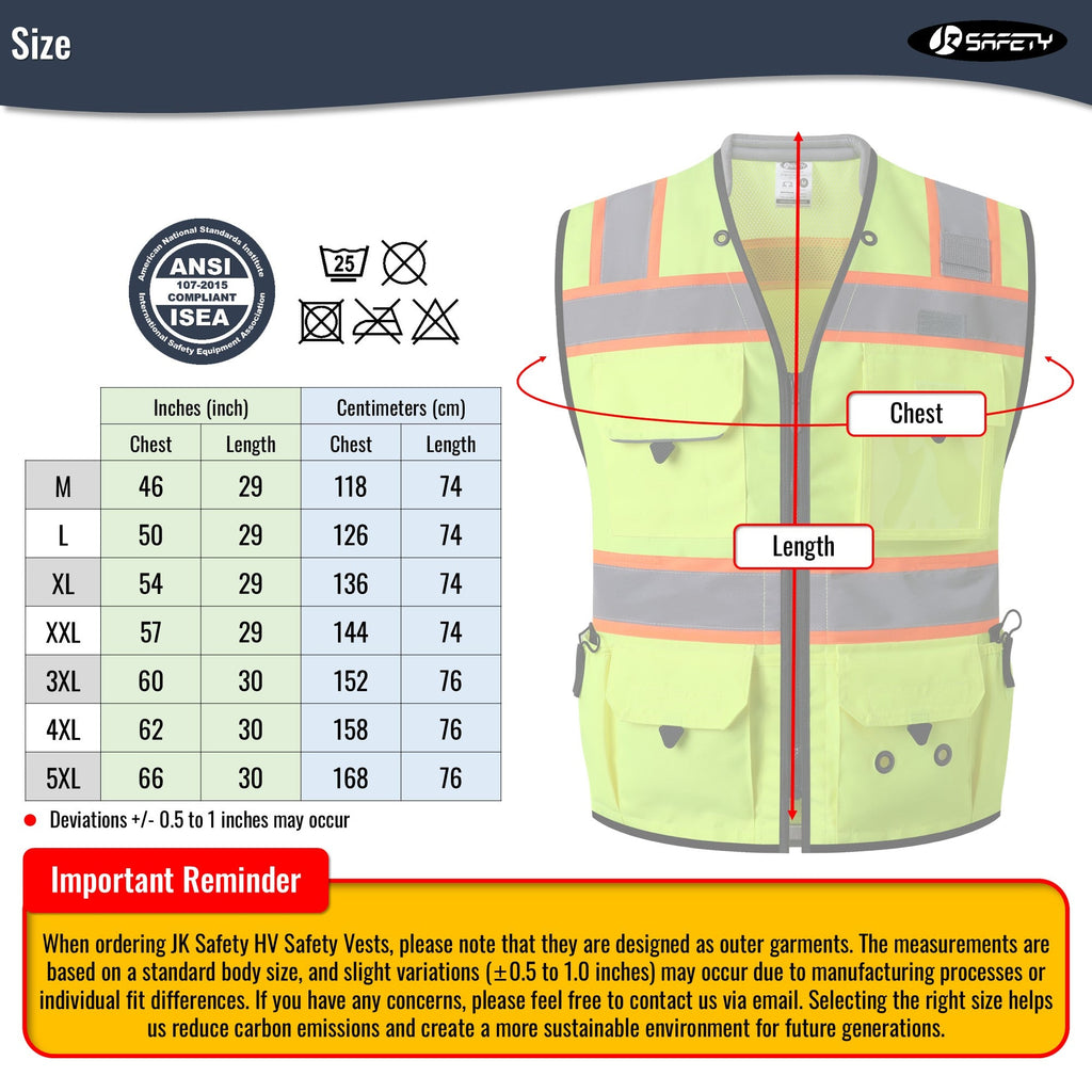 JKSafety Heavy Duty Reflective Surveyor Safety Vest Cushioned Collar (JK188)