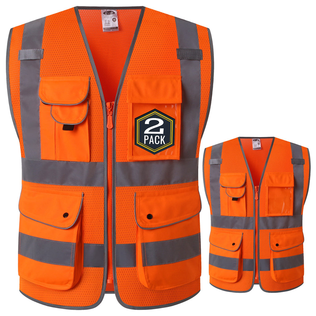 JKSafety 9 Pockets 2-Pack Hi-Vis Reflective Mesh Safety Vest (JK160)