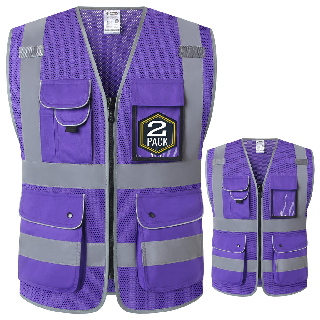 JKSafety 9 Pockets 2-Pack Hi-Vis Reflective Mesh Safety Vest (JK160)