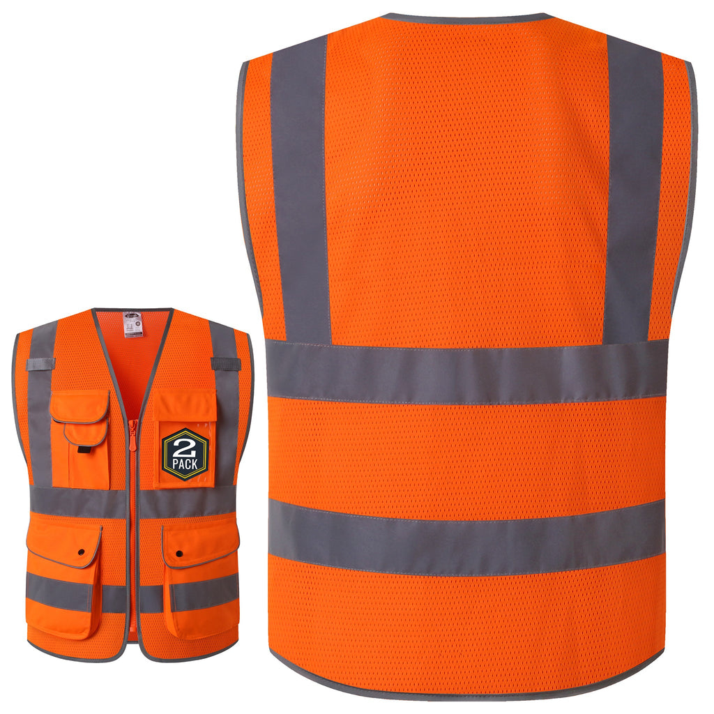 JKSafety 9 Pockets 2-Pack Hi-Vis Reflective Mesh Safety Vest (JK160)