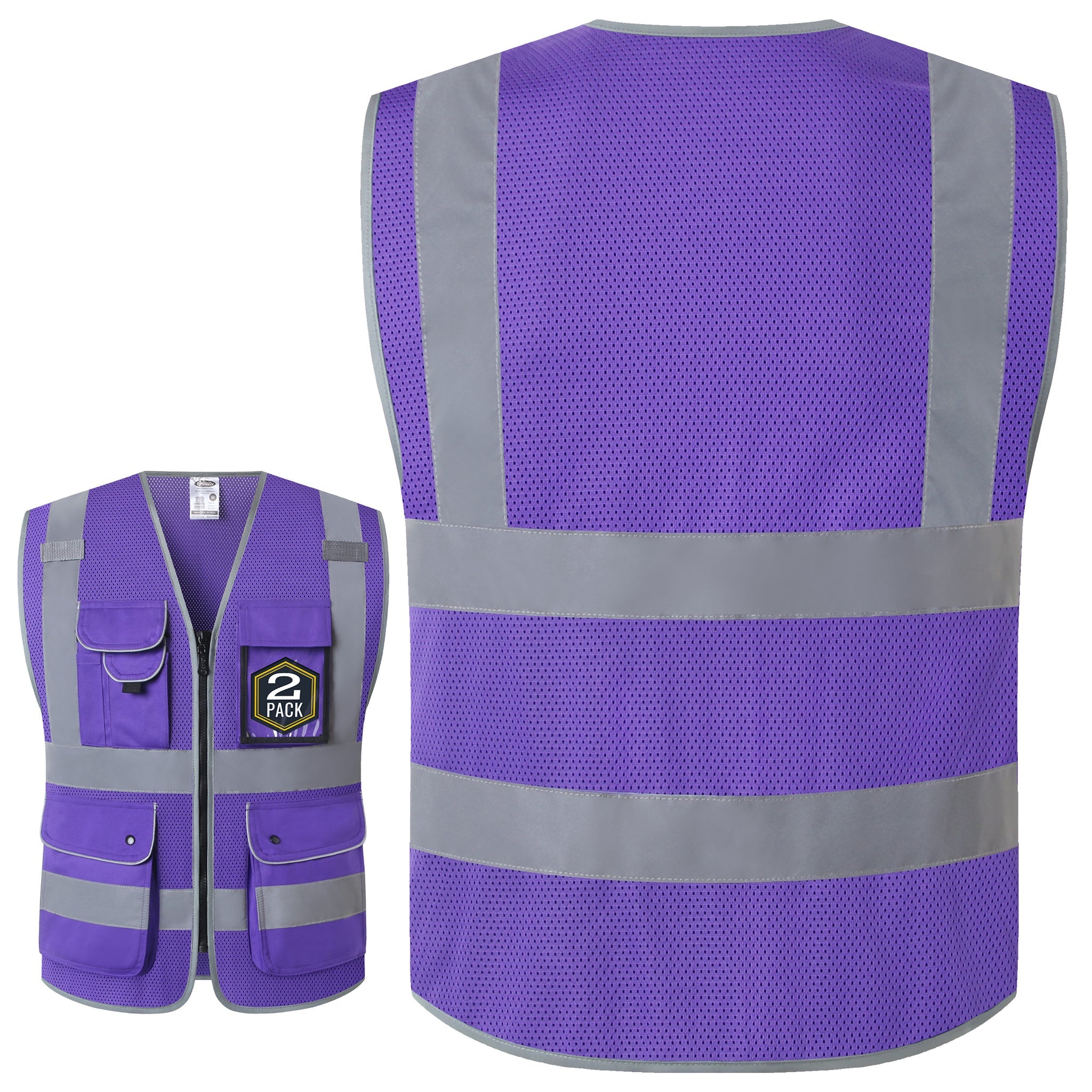 JKSafety 9 Pockets 2-Pack Hi-Vis Reflective Mesh Safety Vest (JK160)