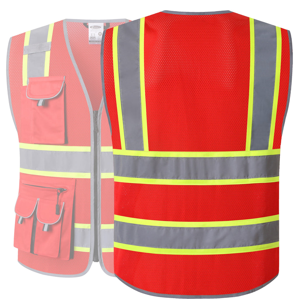 JKSafety 10 Pockets Two-Tone Mesh Hi-Vis Reflective Safety Vest (JK086)
