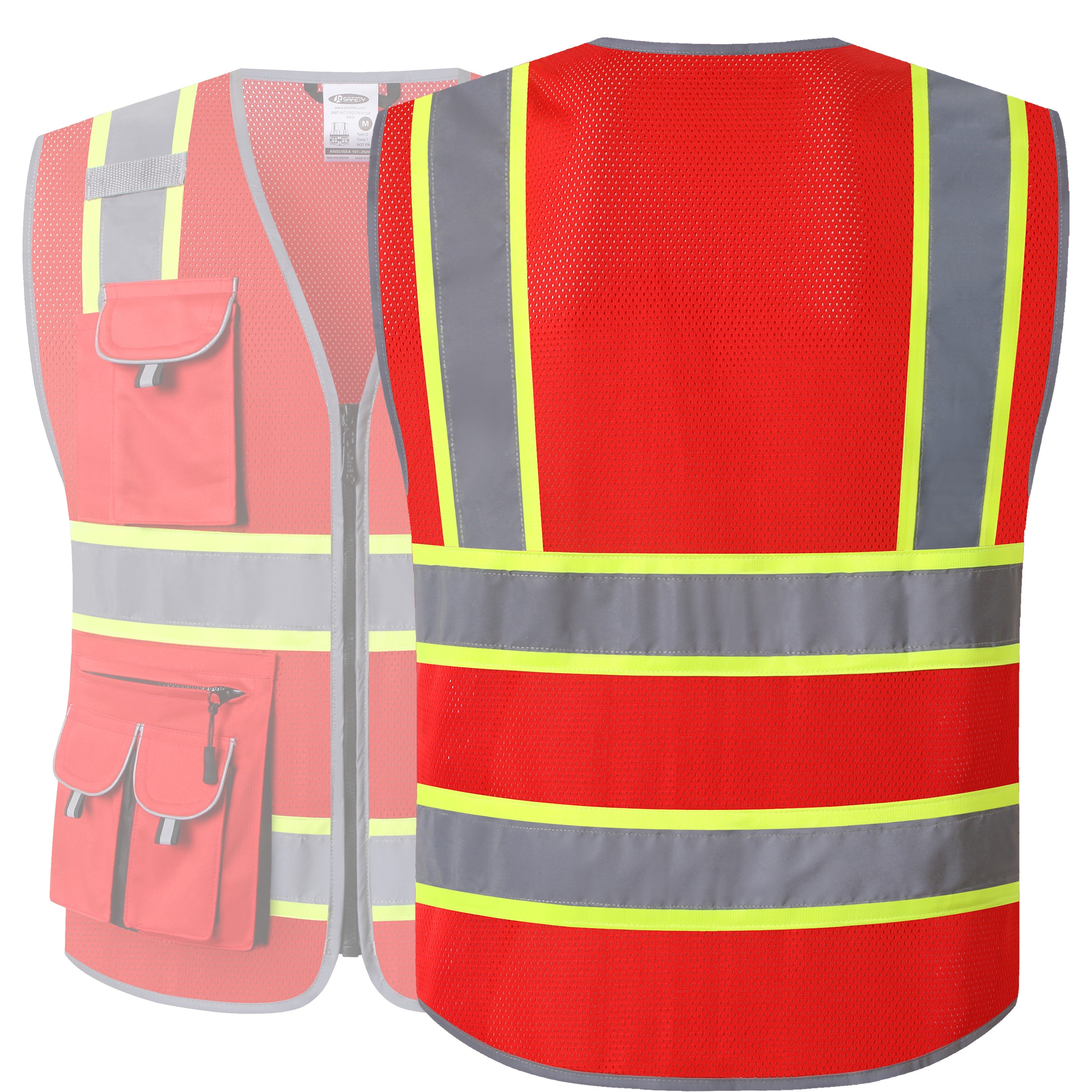 JKSafety 10 Pockets Two-Tone Mesh Hi-Vis Reflective Safety Vest (JK086)