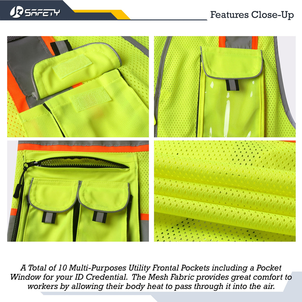 JKSafety 10 Pockets Two-Tone Mesh Hi-Vis Reflective Safety Vest (JK086)