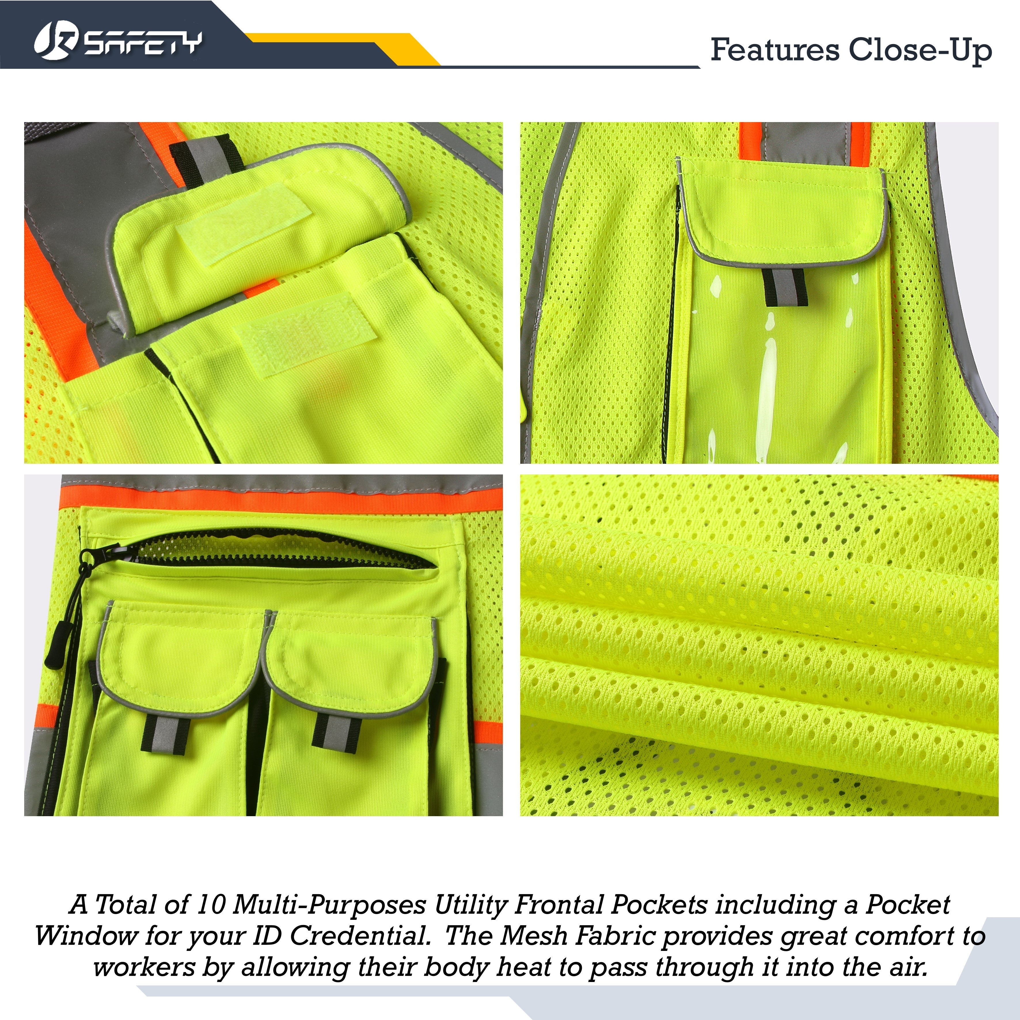 JKSafety 10 Pockets Two-Tone Mesh Hi-Vis Reflective Safety Vest (JK086)