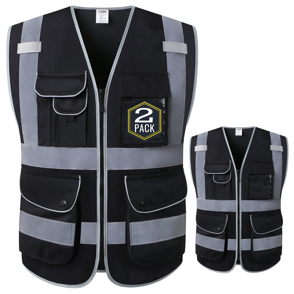 JKSafety 9 Pockets 2-Pack Hi-Vis Reflective Mesh Safety Vest (JK160)