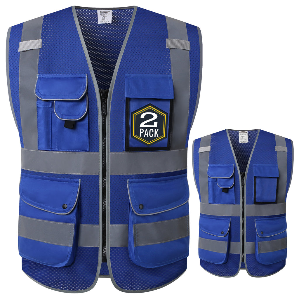 JKSafety 9 Pockets 2-Pack Hi-Vis Reflective Mesh Safety Vest (JK160)