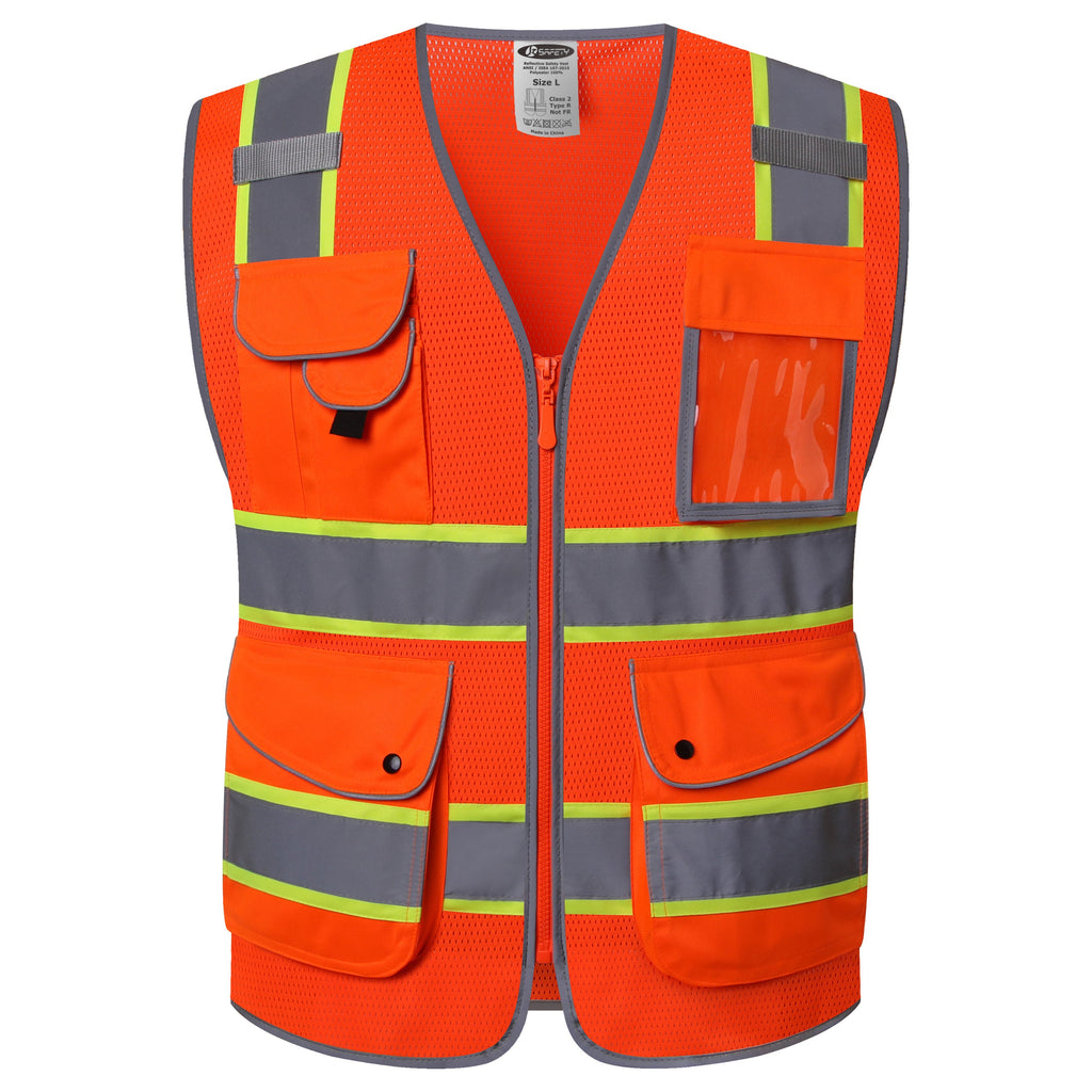 JKSafety 9 Pockets Mesh Two-Tone Hi-Vis Reflective Safety Vest (JK100)