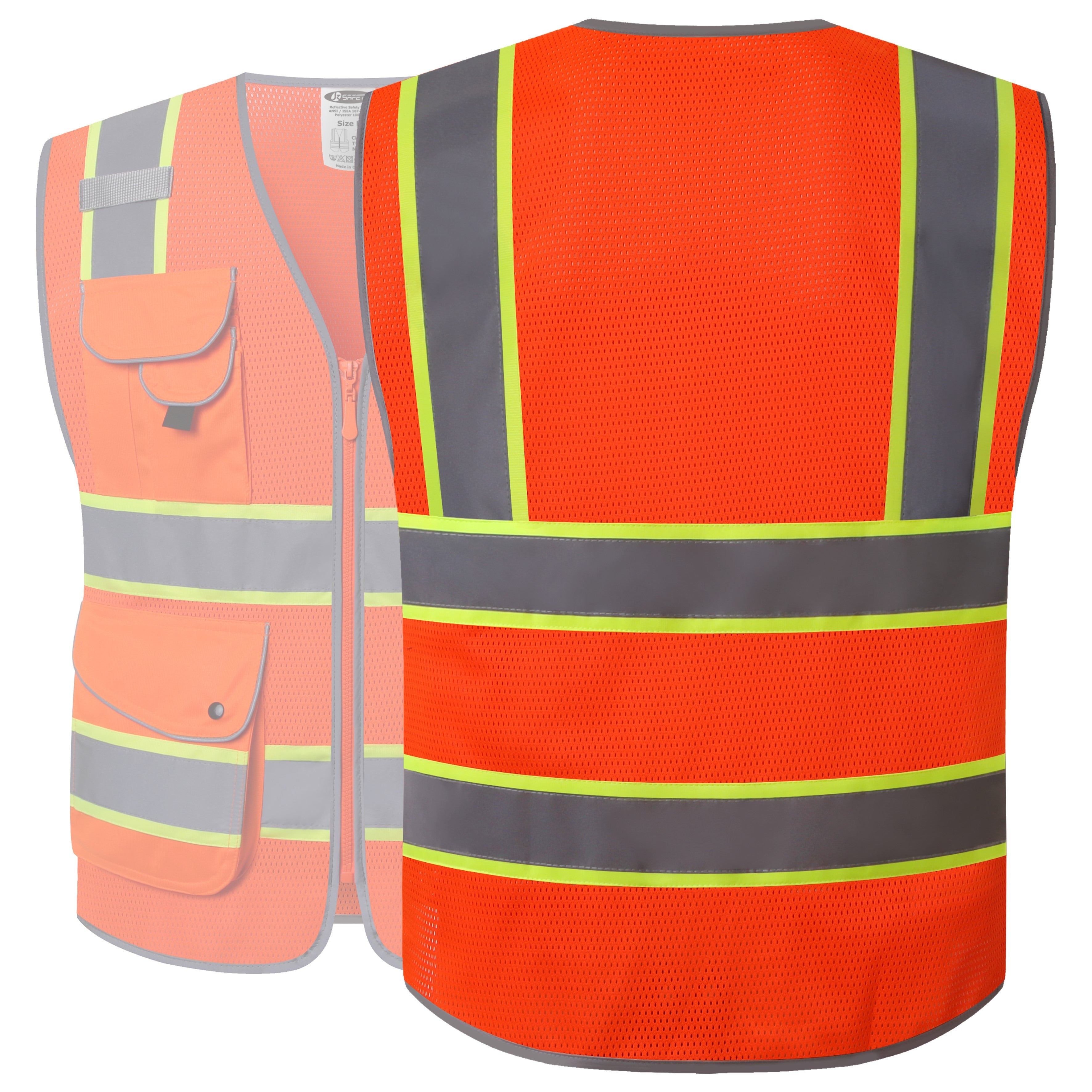 JKSafety 9 Pockets Mesh Two-Tone Hi-Vis Reflective Safety Vest (JK100)
