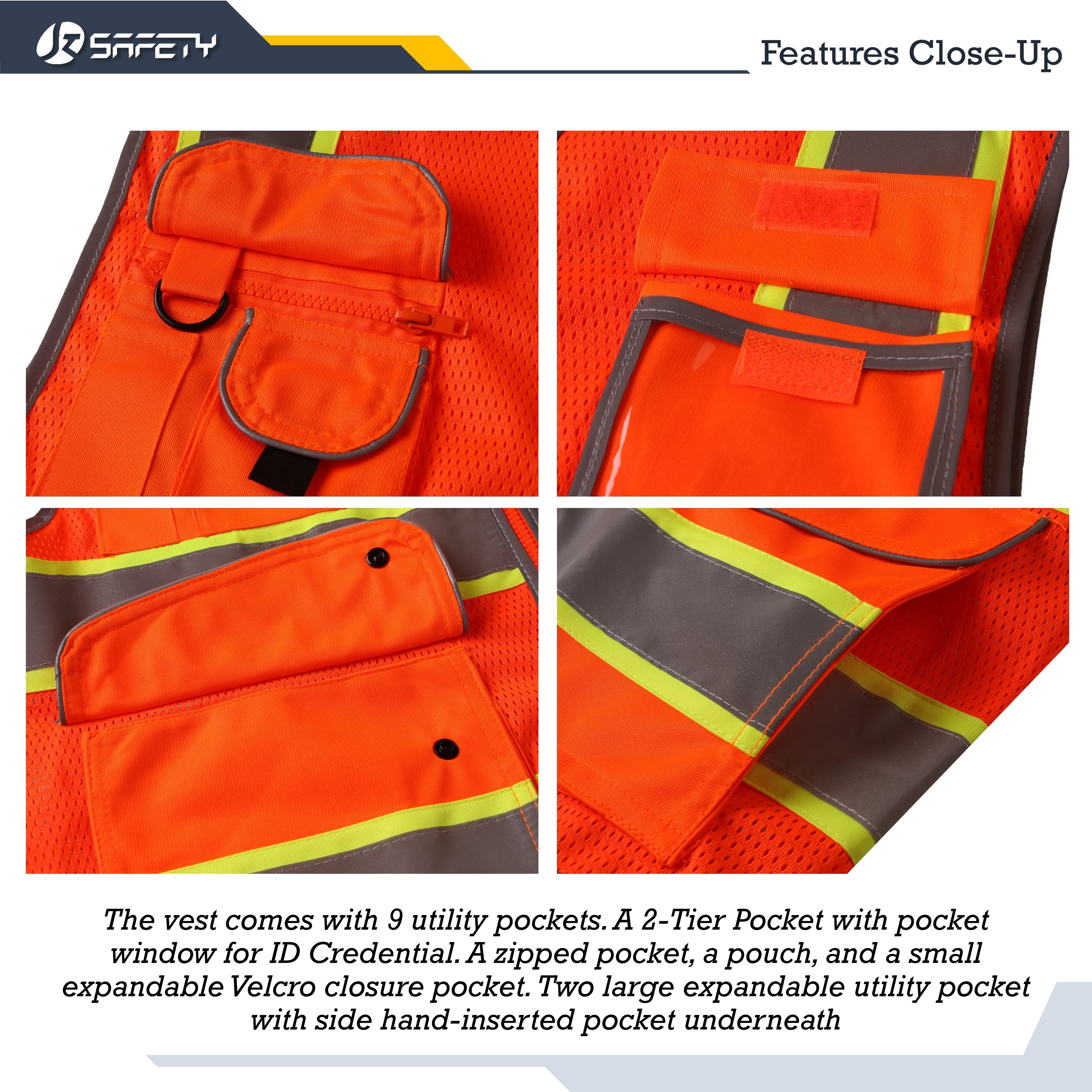 JKSafety 9 Pockets Mesh Two-Tone Hi-Vis Reflective Safety Vest (JK100)