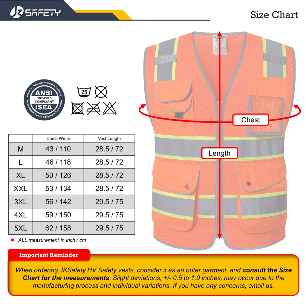 JKSafety 9 Pockets Mesh Two-Tone Hi-Vis Reflective Safety Vest (JK100)