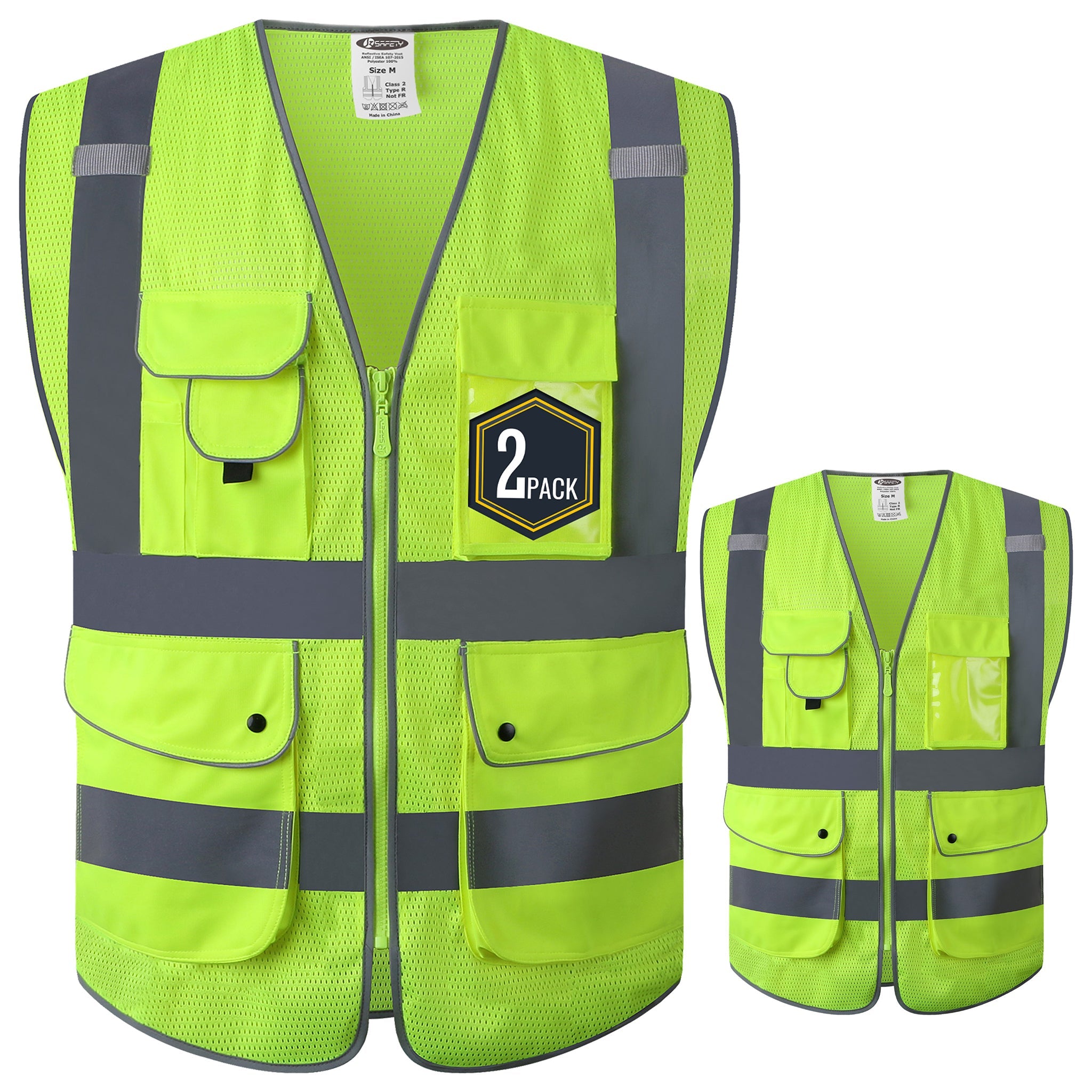 JKSafety 9 Pockets 2-Pack Hi-Vis Reflective Mesh Safety Vest (JK160)