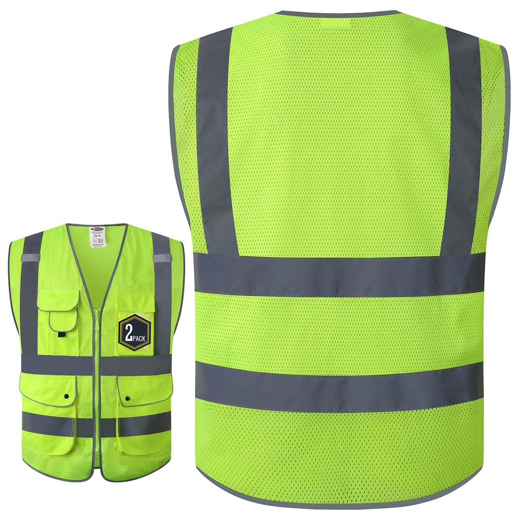 JKSafety 9 Pockets 2-Pack Hi-Vis Reflective Mesh Safety Vest (JK160)