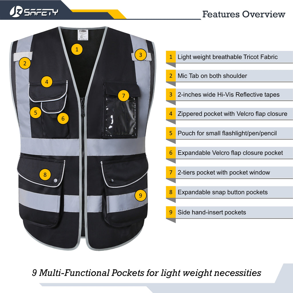 JKSafety 9 Pockets Hi-Vis Reflective Safety Vest (JK150)