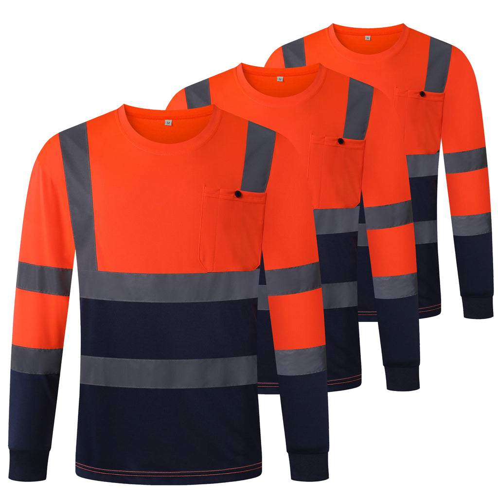 JKSafety 3-Pack Hi-Vis Reflective Safety Shirts with Long Sleeve, Black Bottom (JKT078-3P)