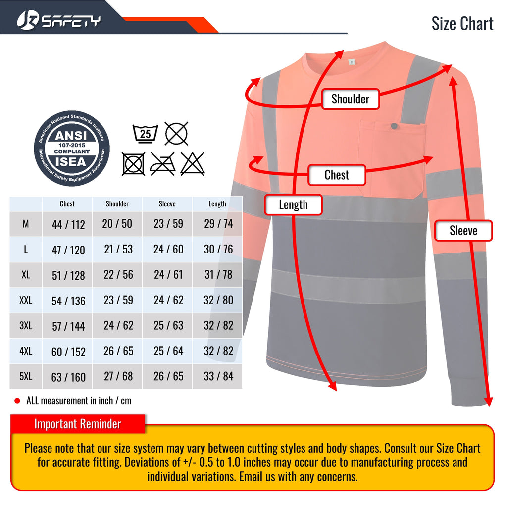 JKSafety 3-Pack Hi-Vis Reflective Safety Shirts with Long Sleeve, Black Bottom (JKT078-3P)