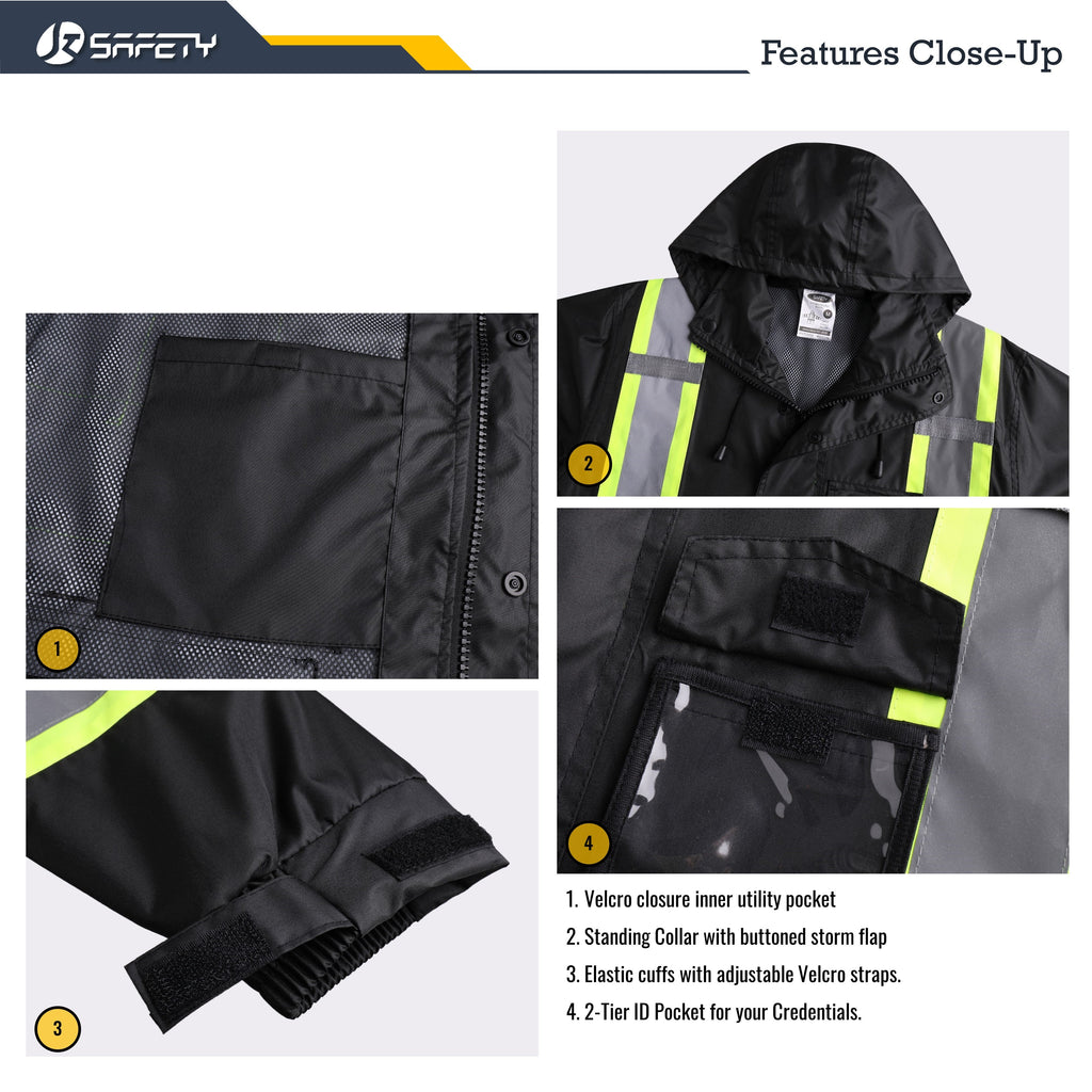 JKSafety Hi-Vis Rain Gear, Waterproof Reflective Rain Jacket and Pants (JKRS117)